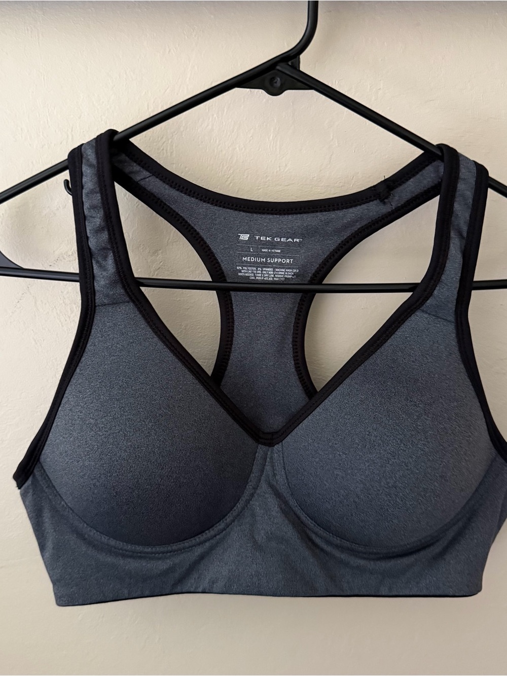 TEK GEAR Women's Medium Support Sports Bra Gray Size L Razorback